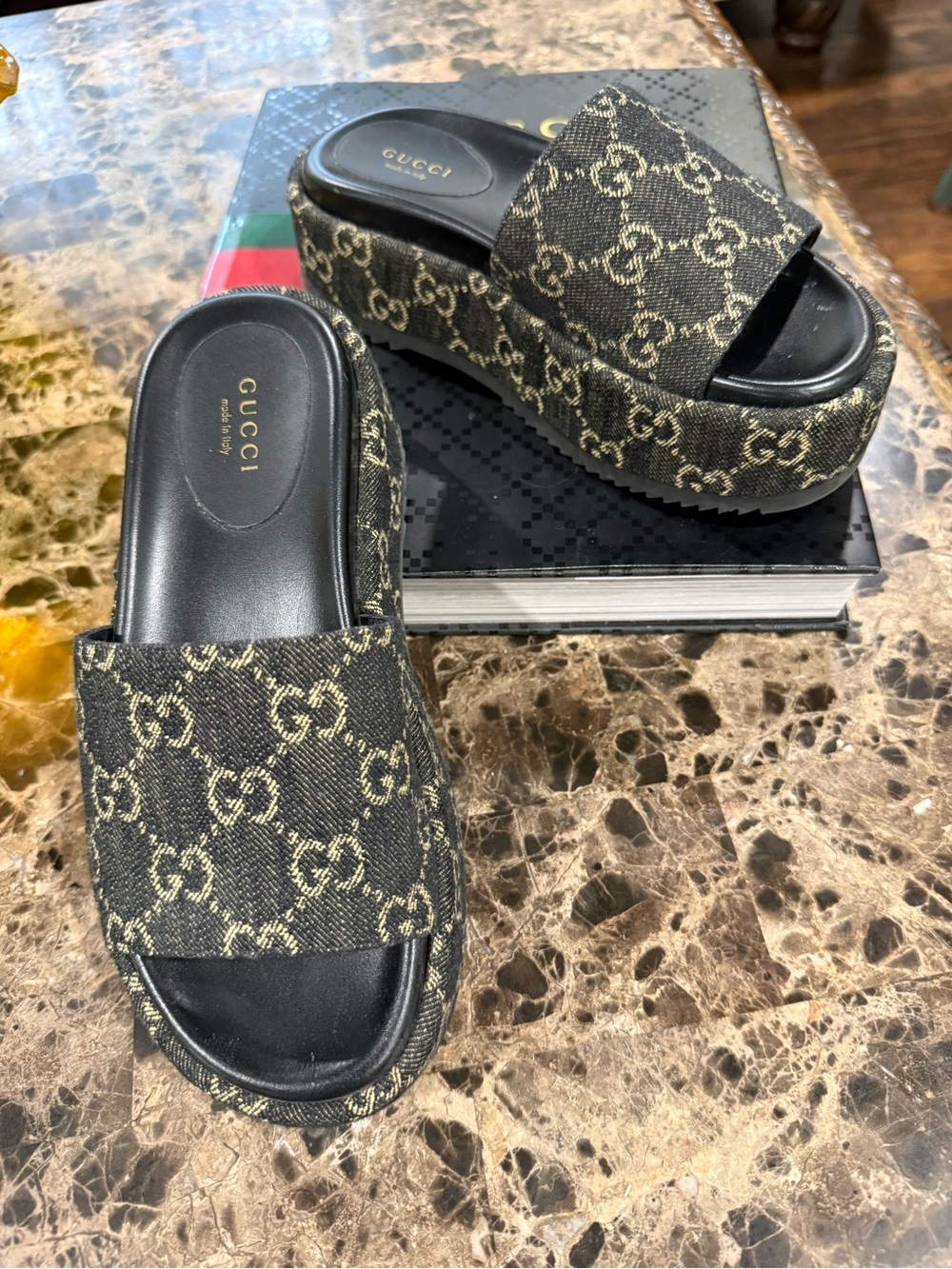 Gucci GG Monogram Canvas Platform Slides Size 35 I Made in Italy I Authentic